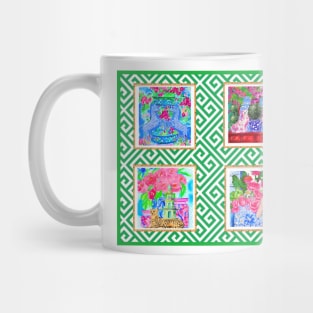 Preppy prints on green lattice Mug